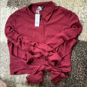Bebe Burgundy Long Sleeve Blouse